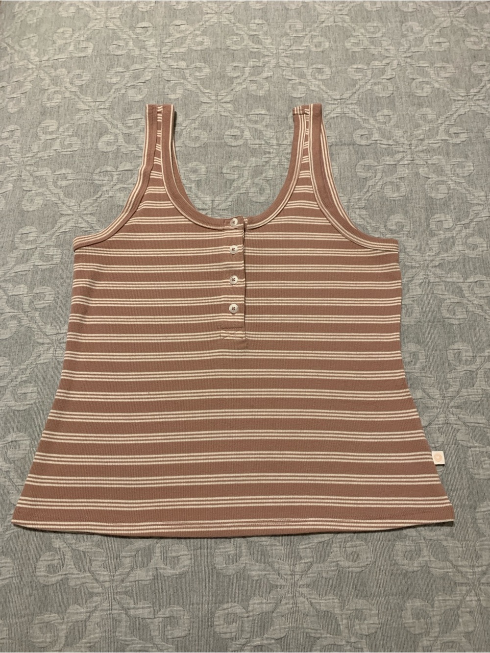 Old Navy Mauve and Cream Striped Ribbed Tank with Button Front (Size S)